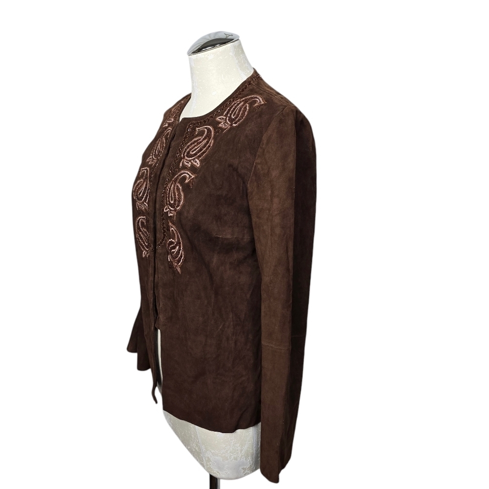 The Wrights Beaded Leather Brown Crewneck Jackey 6 - Picture 3 of 8